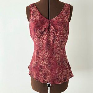 Burgandy Floral Silk Tank Top Size 12